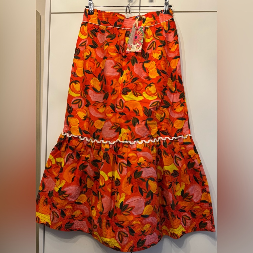 NWT Size MP - Farm Rio 100% Cotton Tiered Flare Hem Midi Skirts (NWT US$ 178)